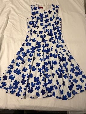 Carolina Herrera White and Royal Blue Floral Dress